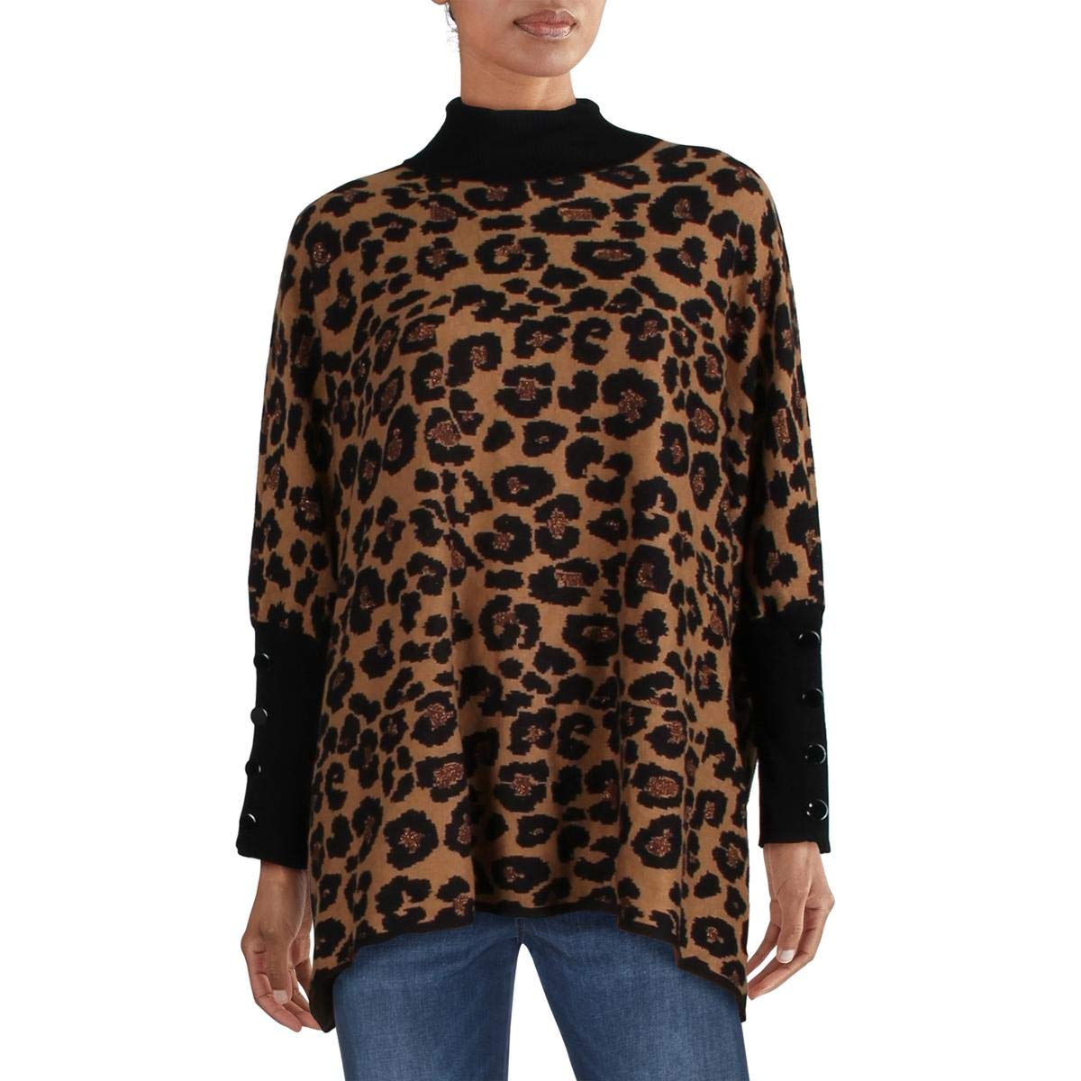 Anne Klein Women's Metallic Animal Print Mock Turtleneck Sweater