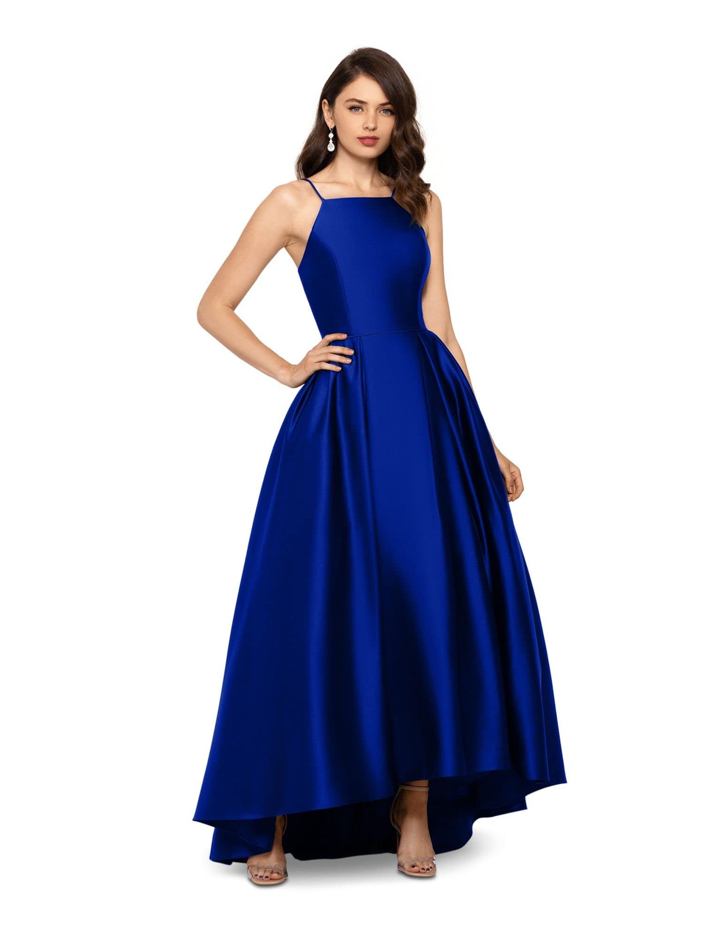 B&A by Betsy and Adam Womens Satin Maxi Evening Dress Blue 8