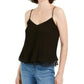 Q & A Womens Lace Inset Cropped Blouse Black S