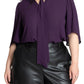 ELOQUII Women's Plus Size Bow Blouse with Flutter Sleeve - 20, Deep Purple