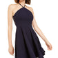 Sequin Hearts Womens Juniors Lace Back Halter Mini Dress Navy 3