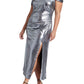 ELOQUII Women's Plus Size Twist Neck Lame Maxi Dress - 18, Gunmetal