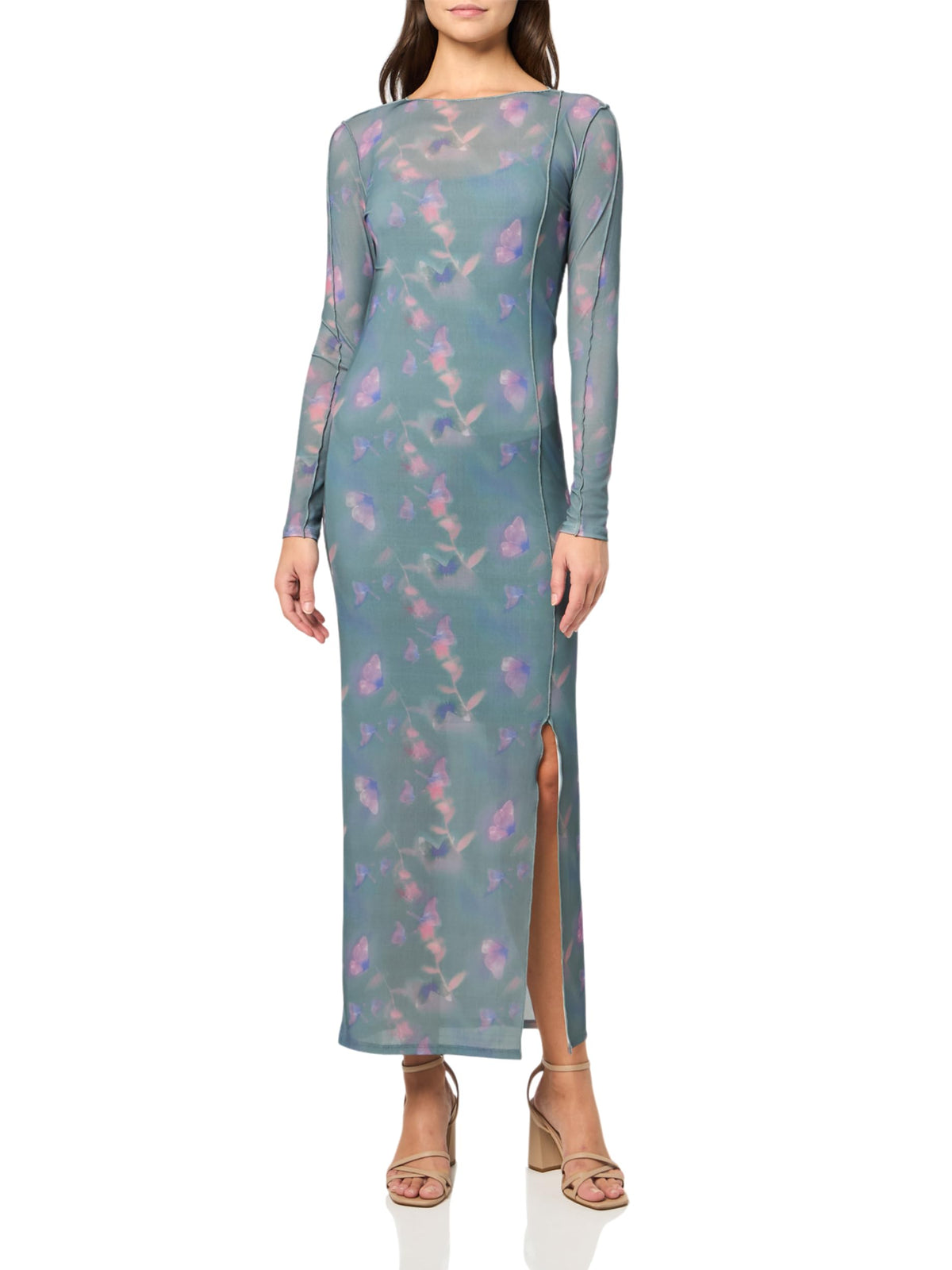 HUGO Long Sleeve Mesh Maxi Dress Red Floral M