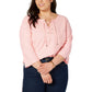 Tommy Hilfiger Womens Plus Lace-Up Three-Quarter Sleeve Pullover Top Pink 3X