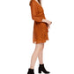 BCX Womens Orange Embroidered Tie Animal Print 3/4 Sleeve V Neck Mini Faux Wrap Dress Size S