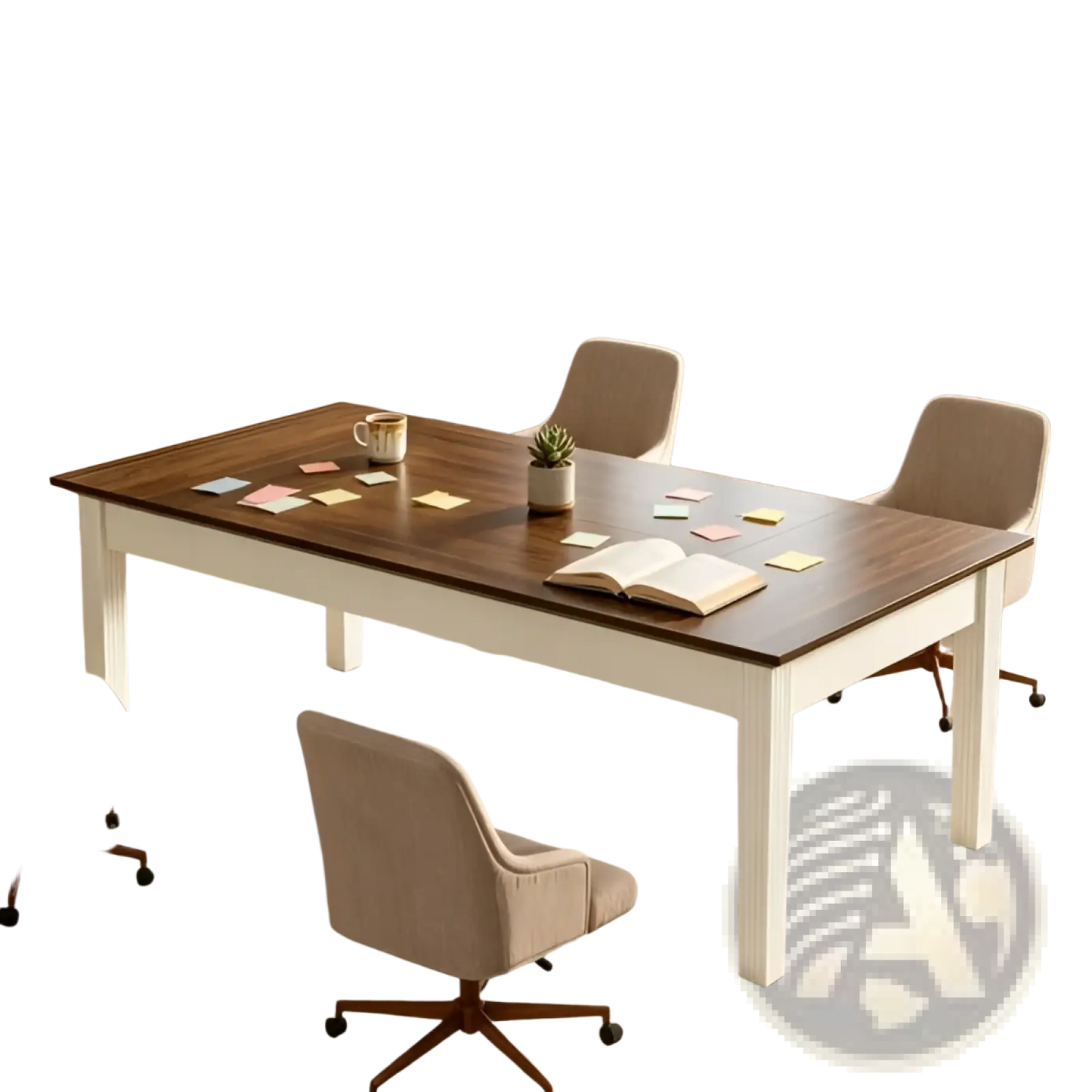 62 Inch White and Brown Wooden Executive Office Desk