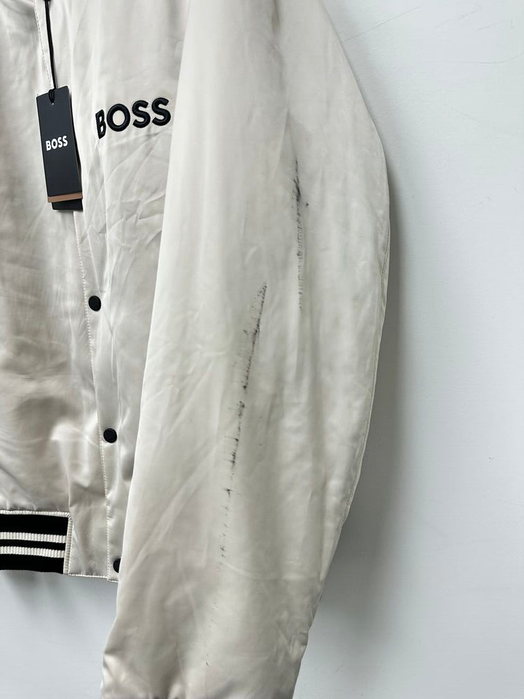 Boss Crospa Men's Embroidered Logo Bomber Jacket White Size 42