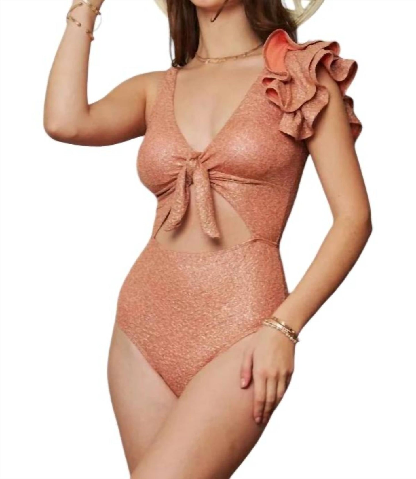 Davi & Dani - Glitter Cut Off Ruffled Swimsuit