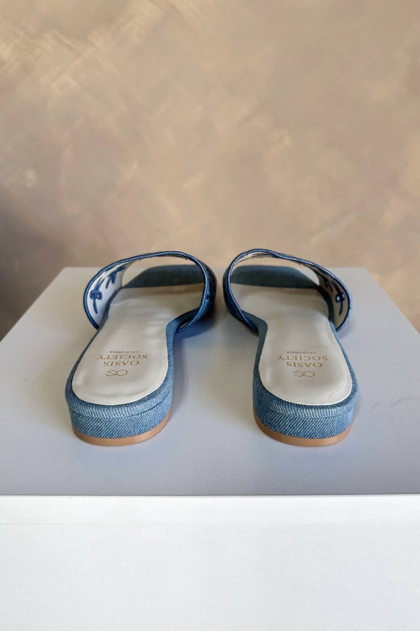 Oasis Society - Women's Manila Denim Eyelet Flower Heel Sandals