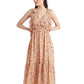 Black Tape Women's Printed Tie Back Ruffled Maxi Dress Orange Size Small