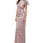 JS Collections Women's Flutter Sleeve Embroidered Gown Pink Size 16