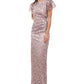 JS Collections Women's Flutter Sleeve Embroidered Gown Pink Size 16