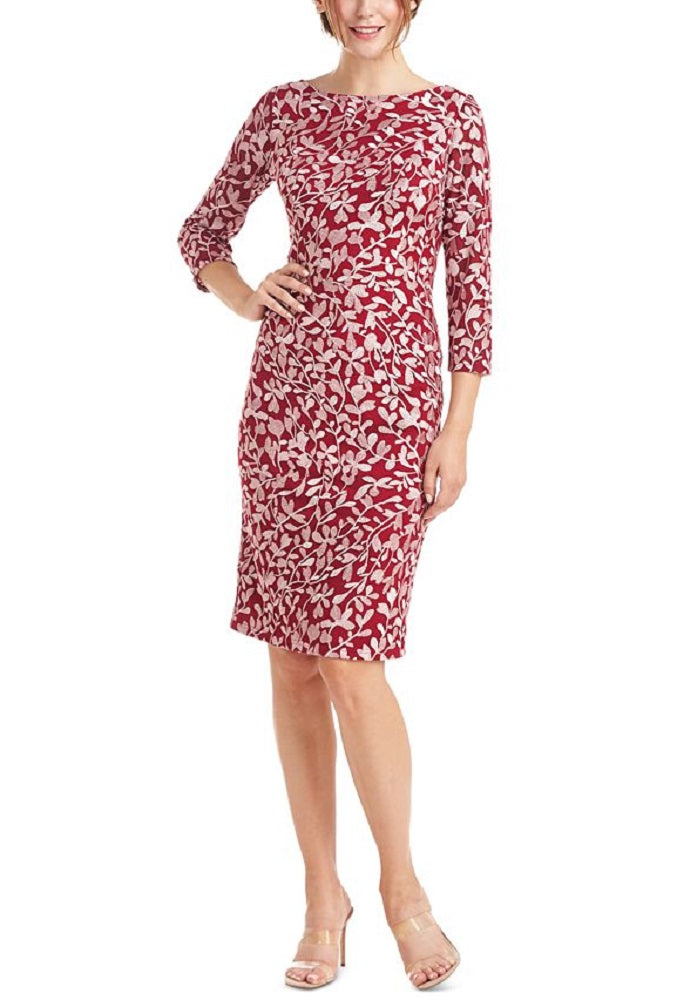 JS Collections Women's Embroidered Mesh Sheath Dress Pink Size 6
