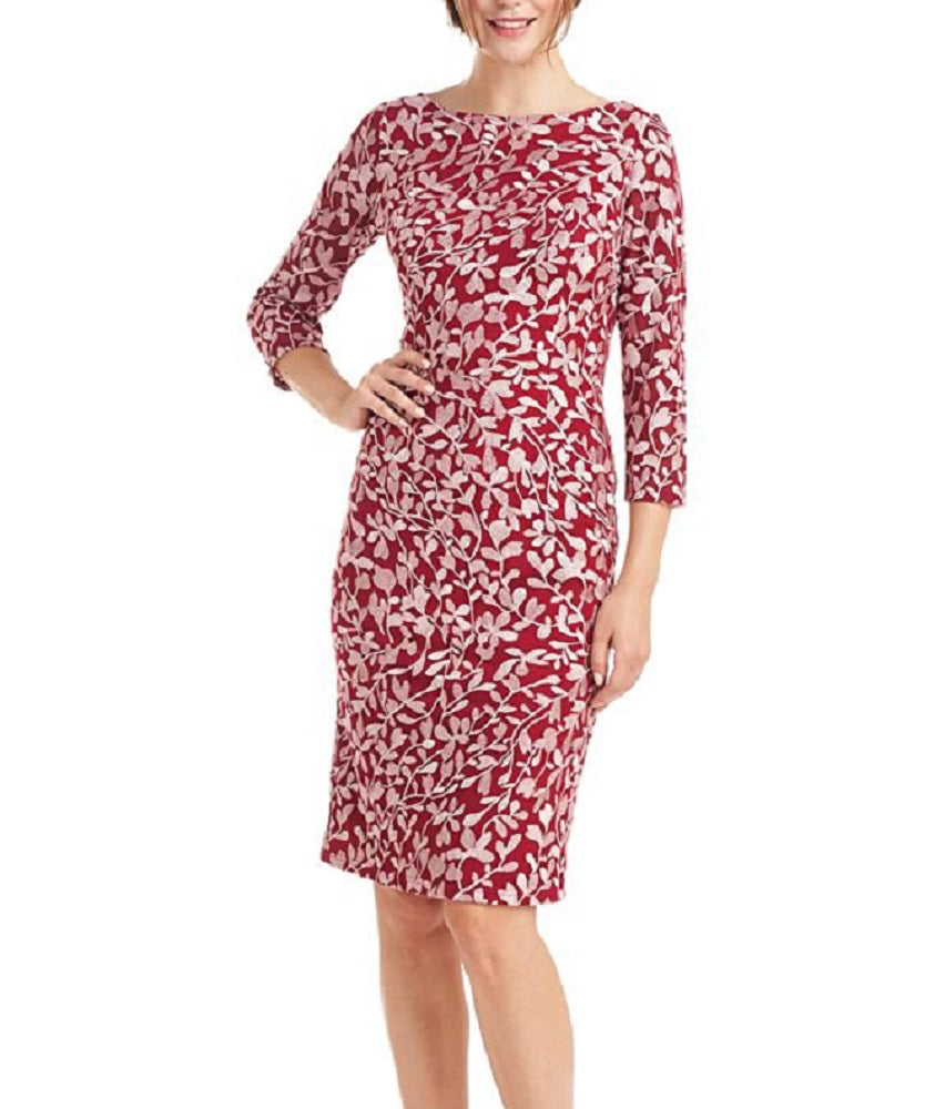 JS Collections Women's Embroidered Mesh Sheath Dress Pink Size 6