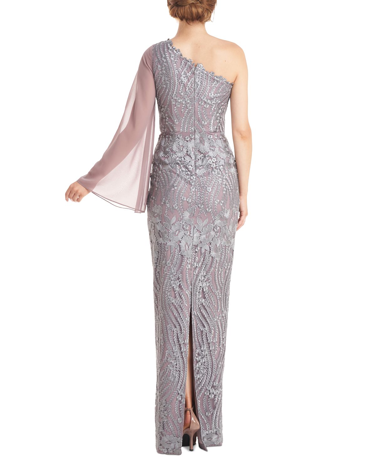 JS Collections Women's Amari One Shoulder Evening Gown Gray Size 14