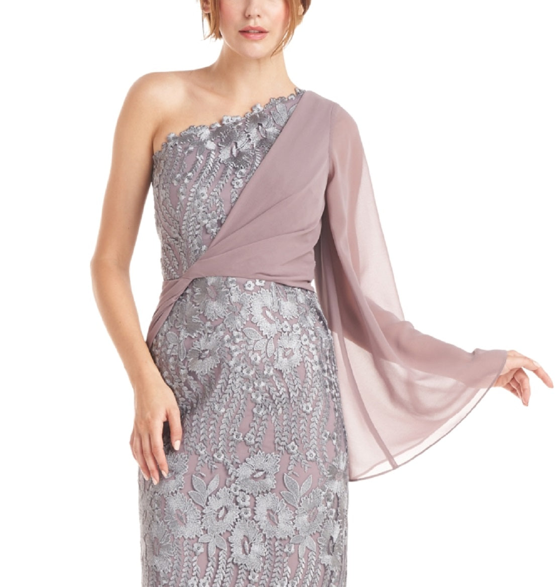 JS Collections Women's Amari One Shoulder Evening Gown Gray Size 16
