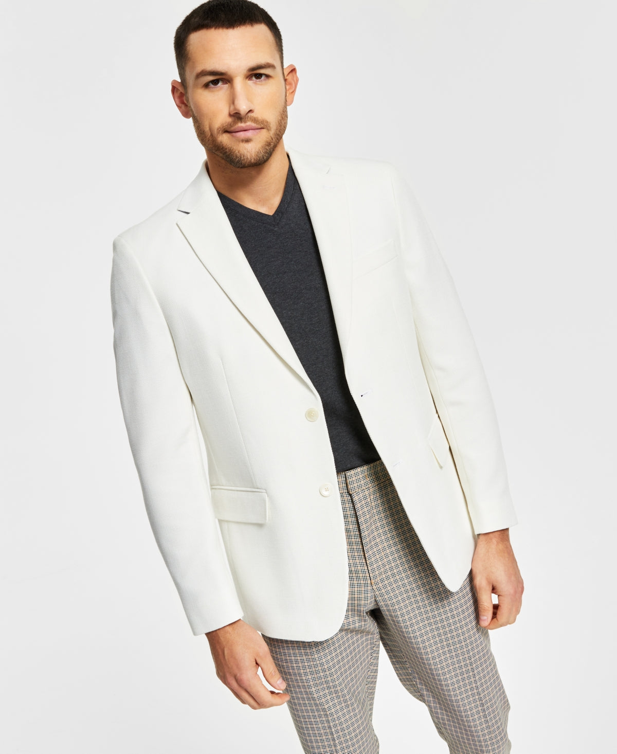 Tommy Hilfiger Men's Slim Fit Solid Weave Blazer White Size 46