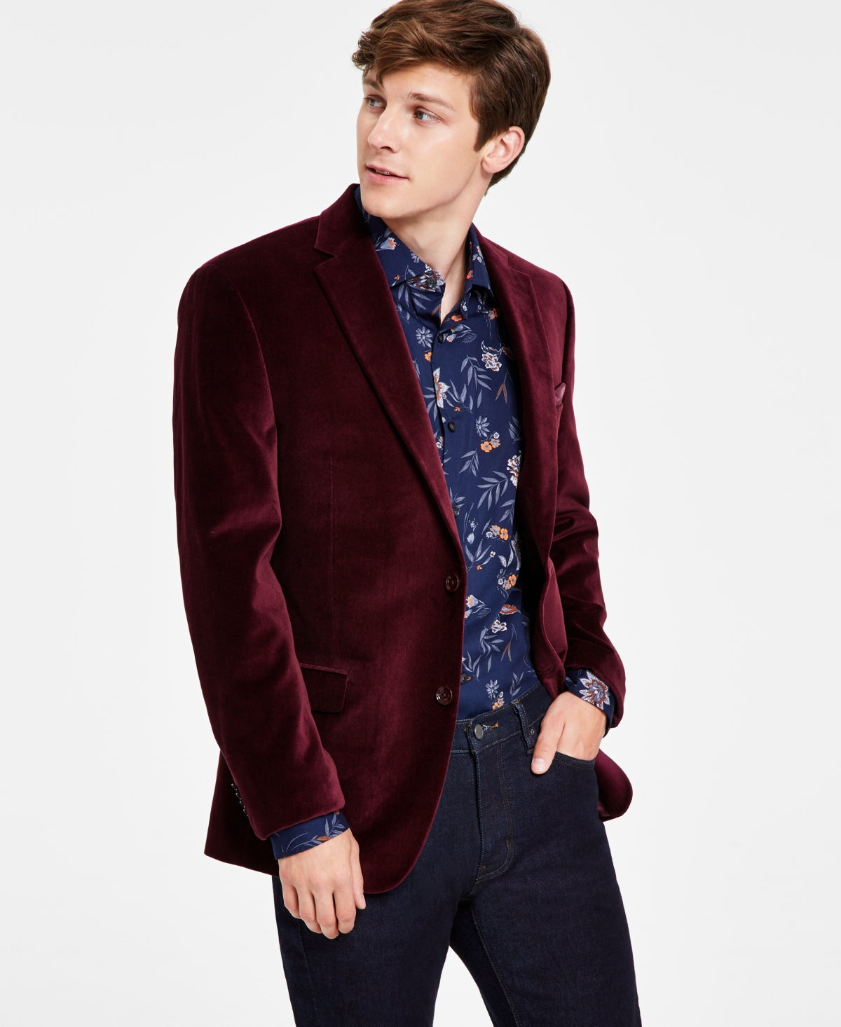 Alfani Men's Slim Fit Solid Velvet Blazer Red Size 40