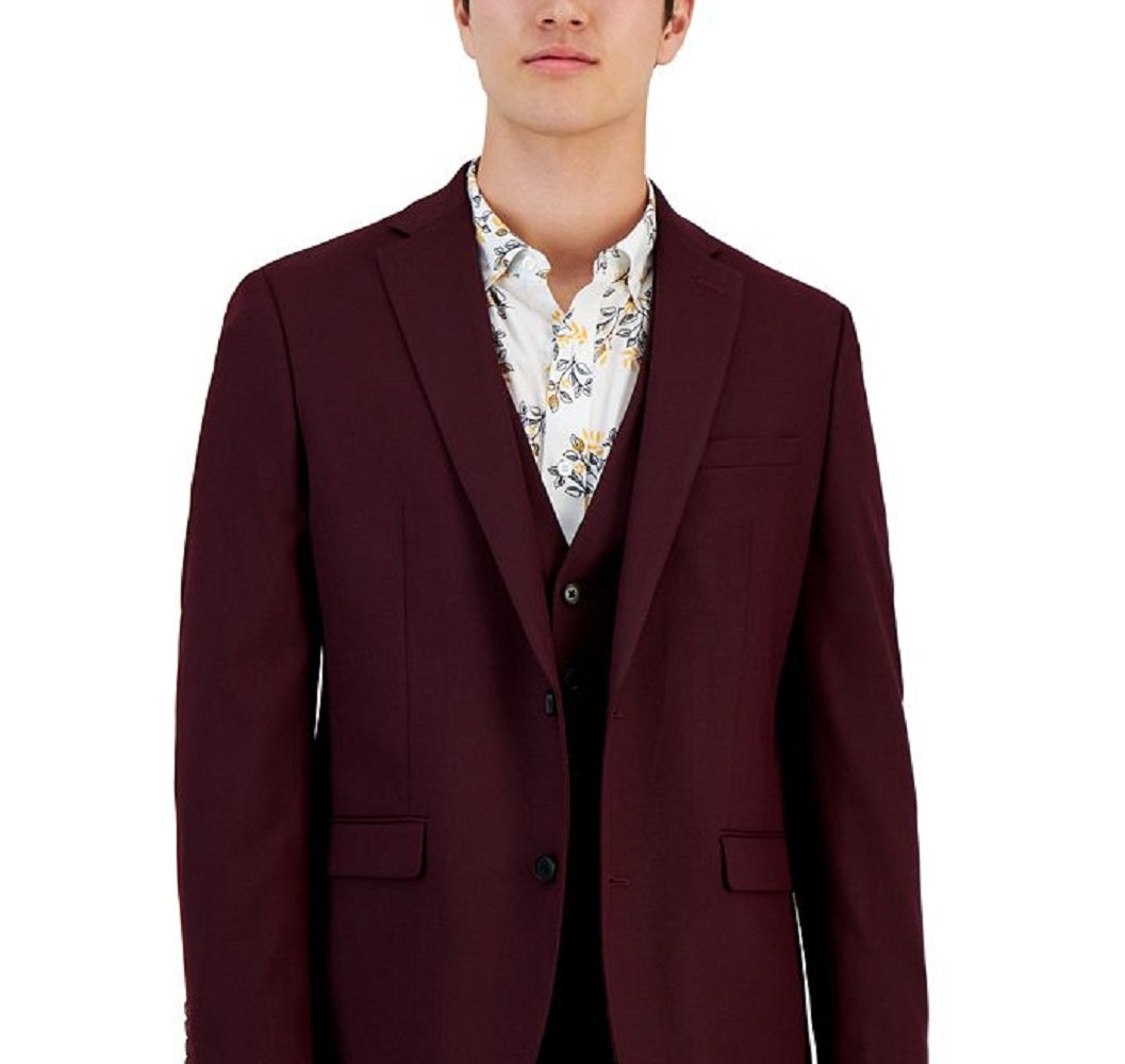 Bar III Men's Slim Fit Burgundy Solid Suit Jacket Red Size 36