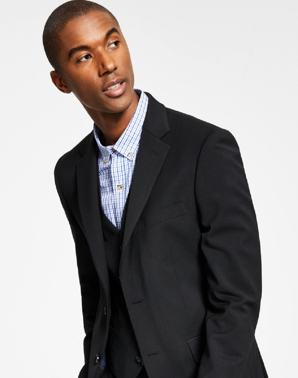 Tommy Hilfiger Men's Modern Fit Th Flex Stretch Solid Suit Jacket Black Size 42