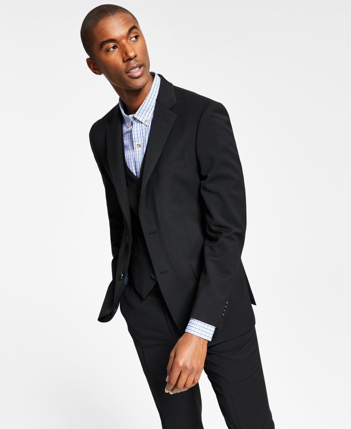Tommy Hilfiger Men's Modern Fit Th Flex Stretch Solid Suit Jacket Black Size 46