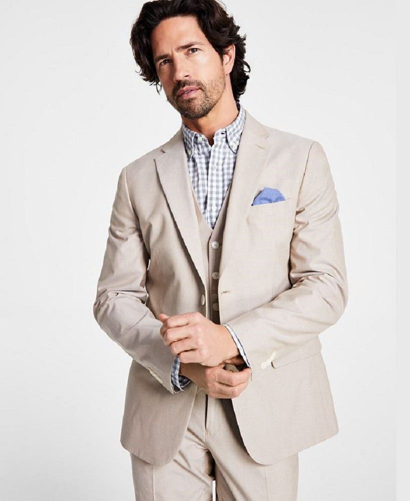 Tommy Hilfiger Men's Modern Fit Th Flex Stretch Chambray Suit Separate Jacket Beige Size 42