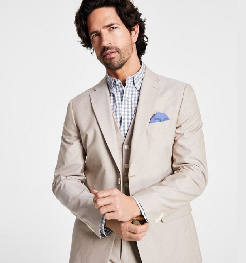 Tommy Hilfiger Men's Modern Fit Th Flex Stretch Chambray Suit Separate Jacket Beige Size 42