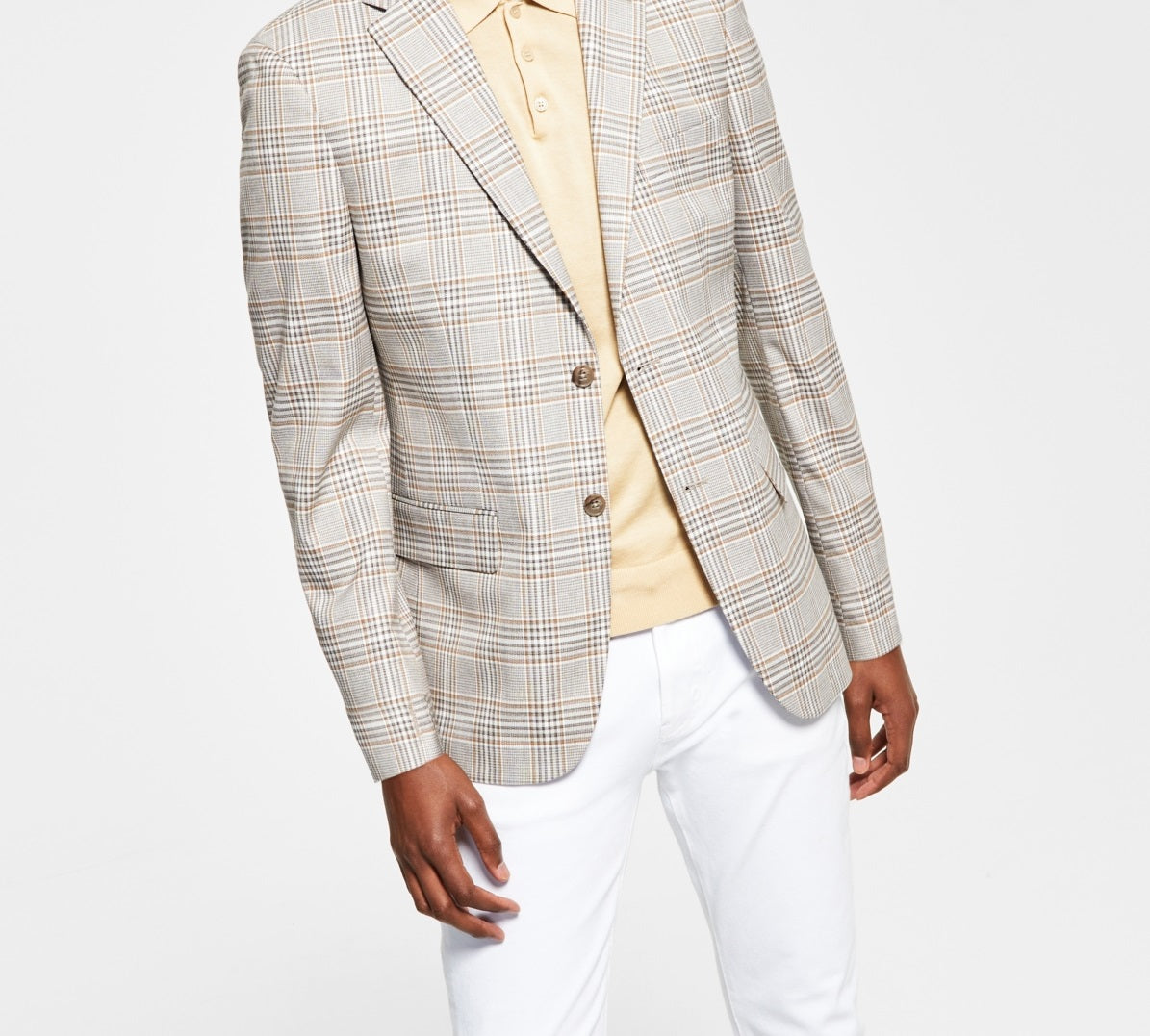 Tommy Hilfiger Men's Modern Fit Plaid Blazer Beige Size 42