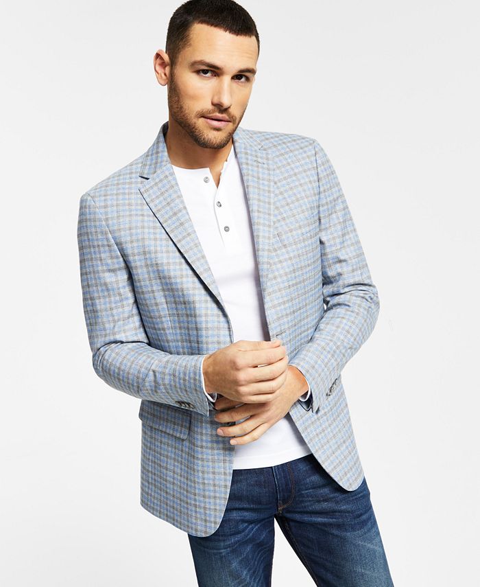 Tommy Hilfiger Men's Modern Fit Check Blazer Gray Size 46