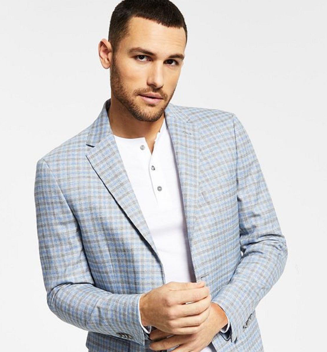 Tommy Hilfiger Men's Modern Fit Check Blazer Gray Size 46