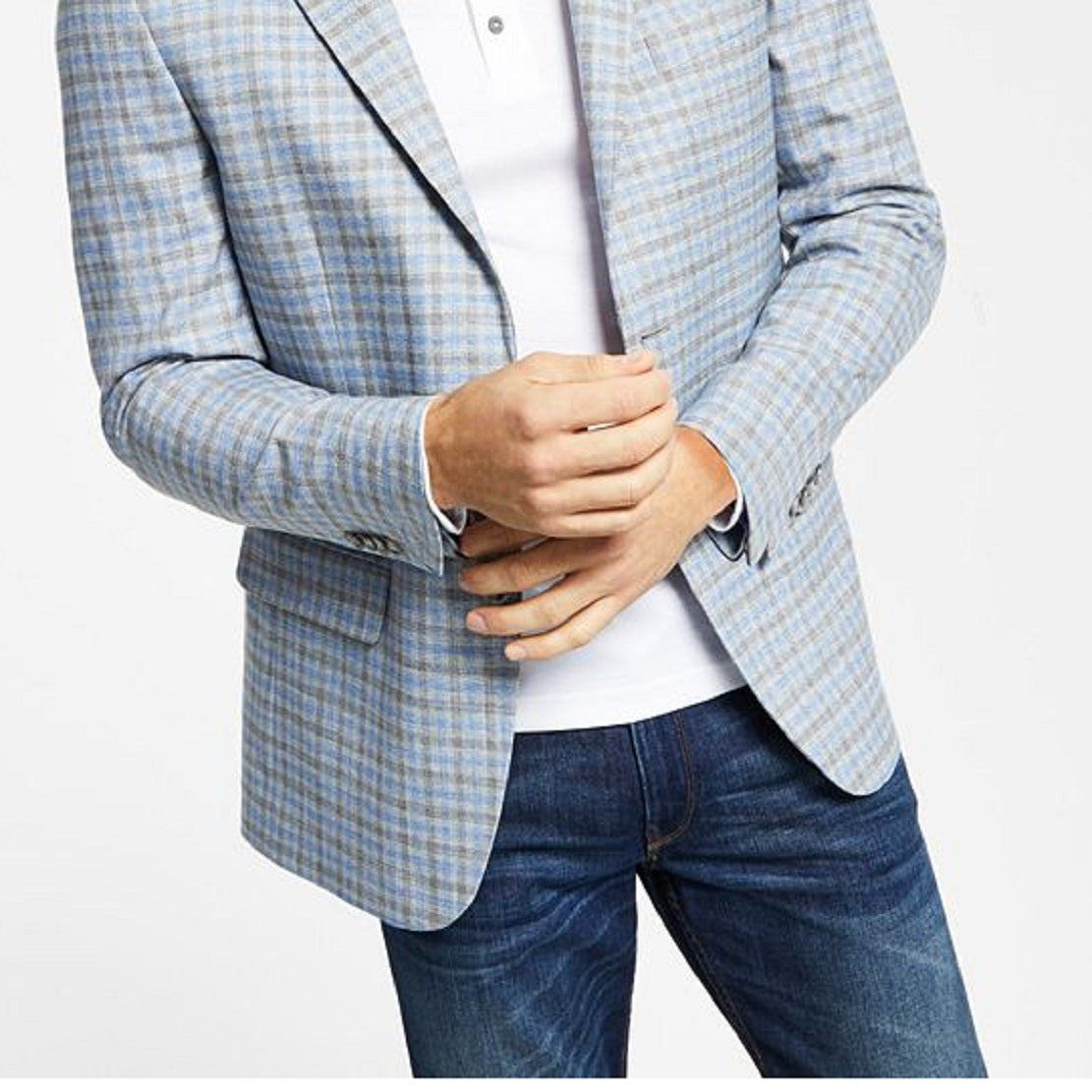 Tommy Hilfiger Men's Modern Fit Check Blazer Gray Size 46