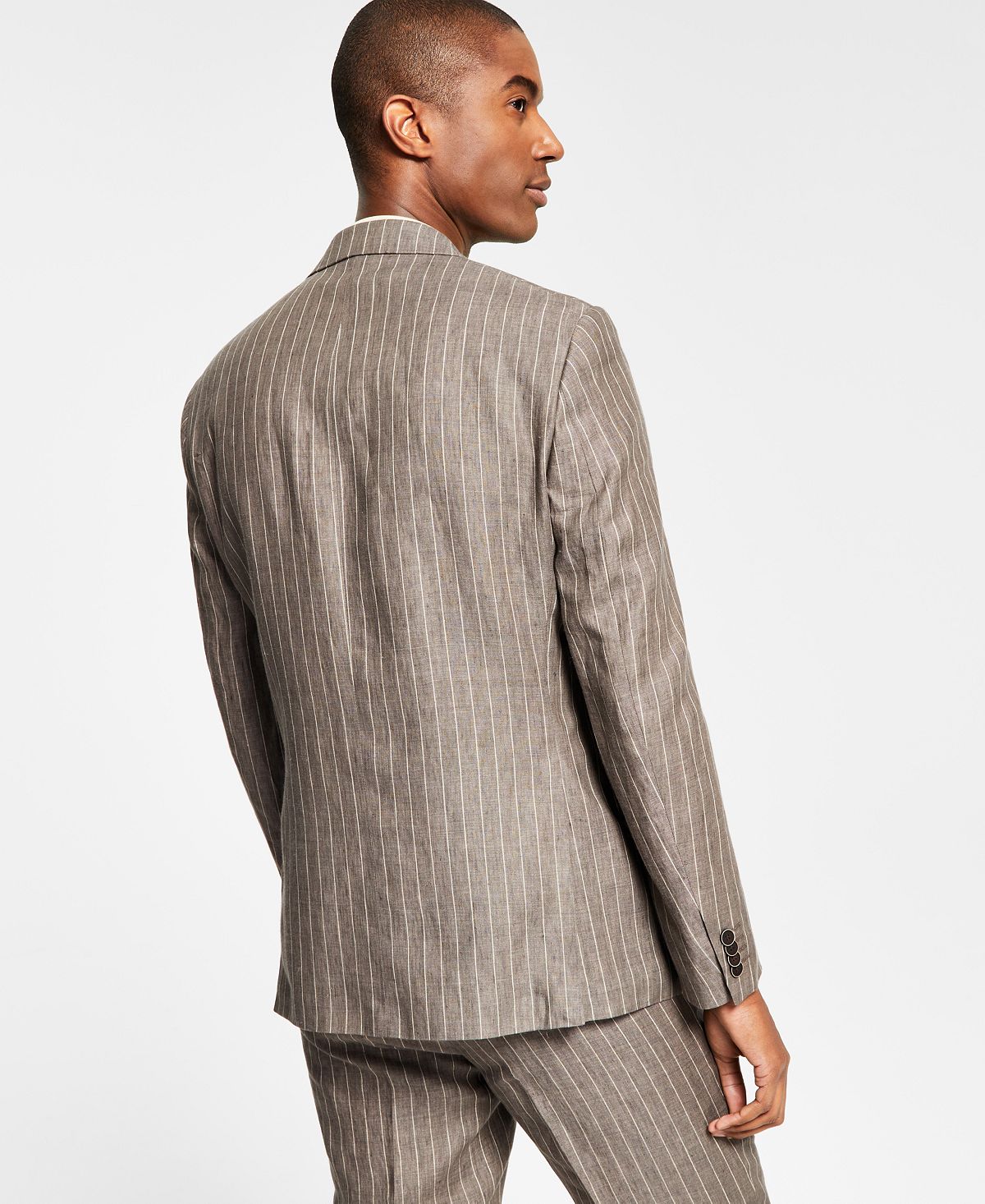 Alfani Men's Slim Fit Stripe Linen Suit Jacket Brown Size 36