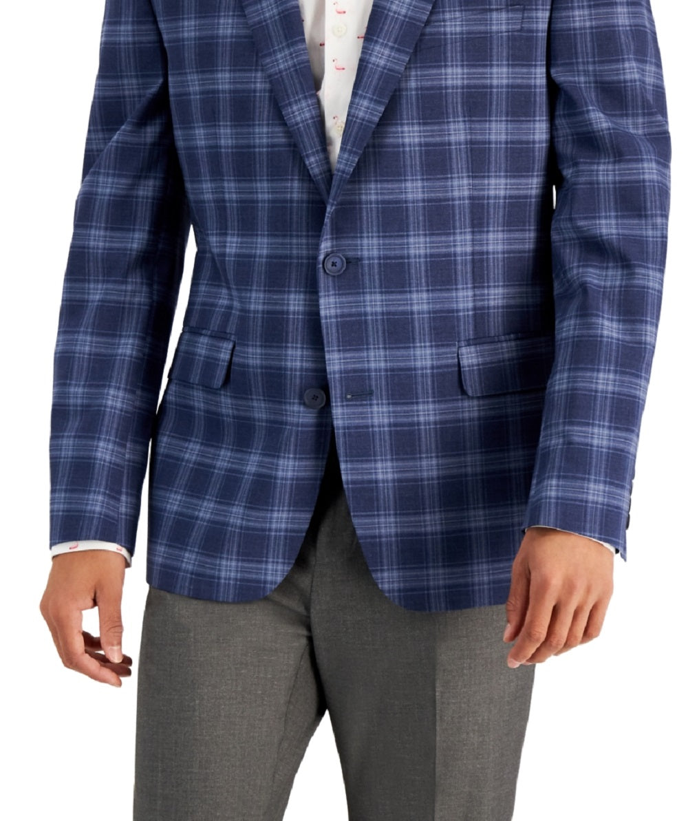 Bar III Men's Slim Fit Patterned Blazer Blue Size 44