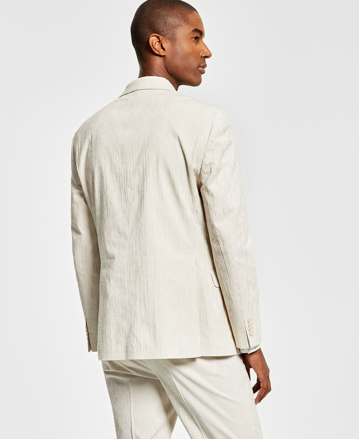 Alfani Men's Slim Fit Seersucker Stripe Suit Jacket Beige Size 36