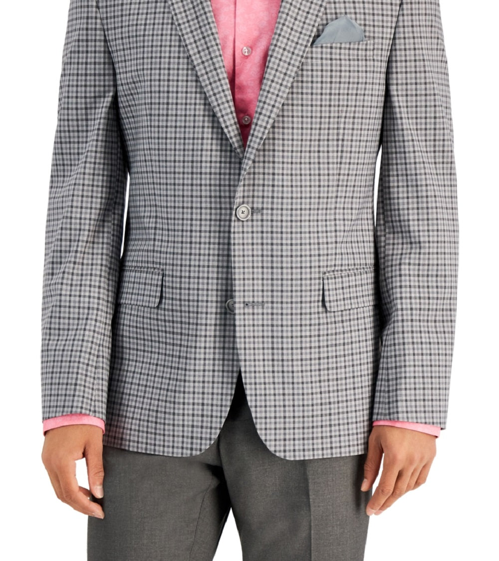 Bar III Men's Slim Fit Patterned Blazer Gray Size 44