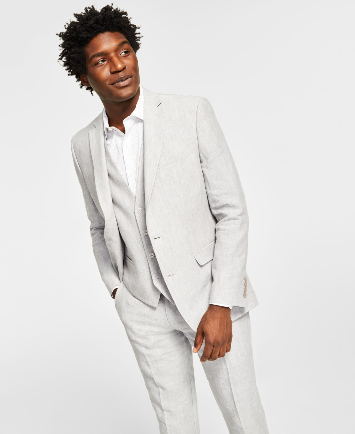 Bar III Men's Slim Fit Textured Linen Suit Separate Jacket Gray Size 40