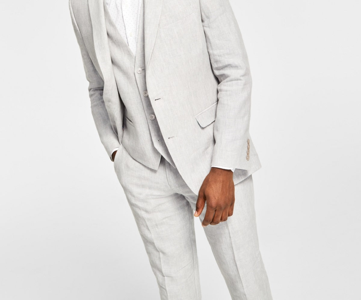 Bar III Men's Slim Fit Textured Linen Suit Separate Jacket Gray Size 40
