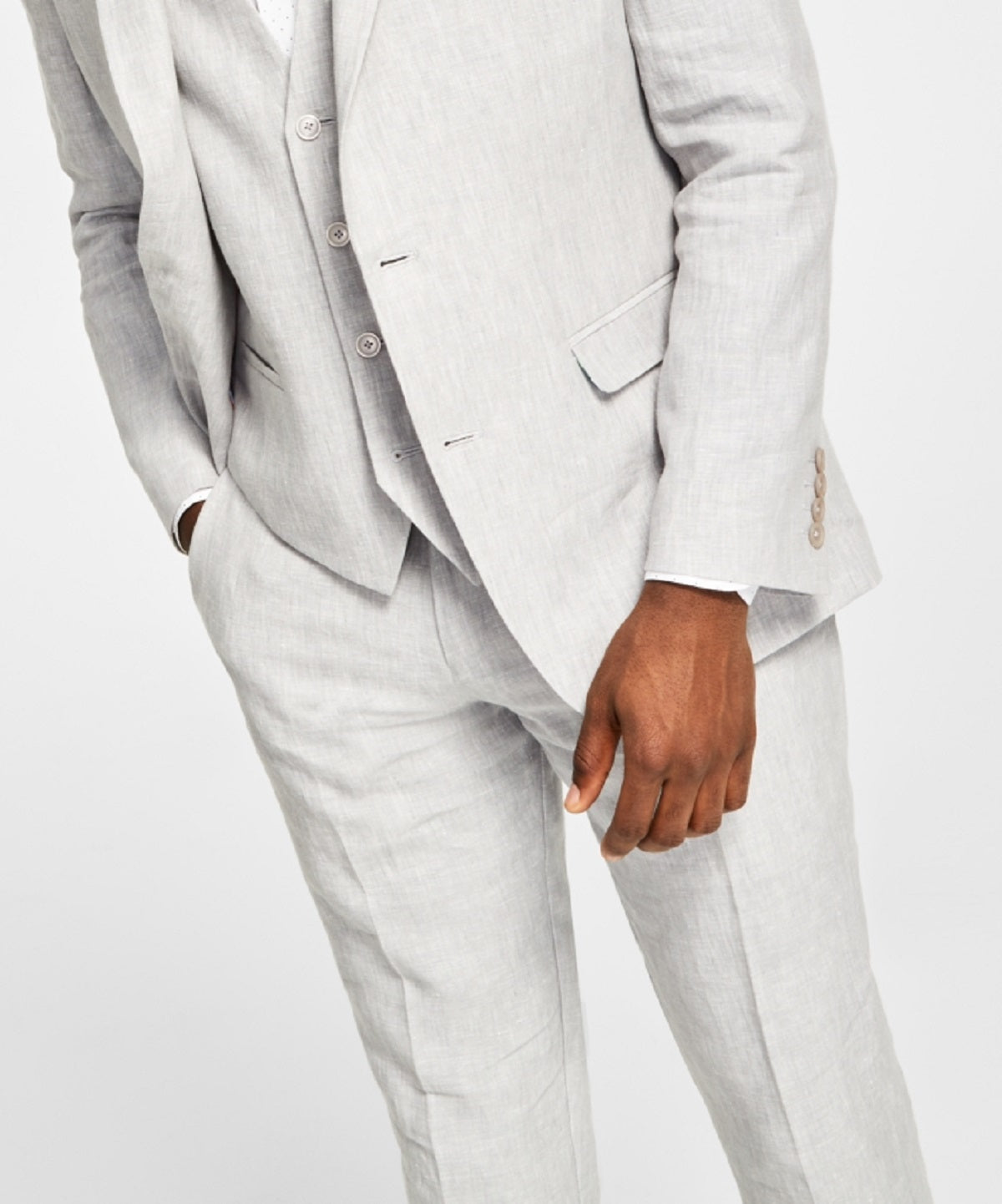 Bar III Men's Slim Fit Textured Linen Suit Separate Jacket Gray Size 44