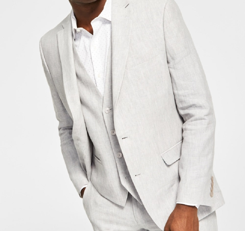 Bar III Men's Slim Fit Textured Linen Suit Separate Jacket Gray Size 46