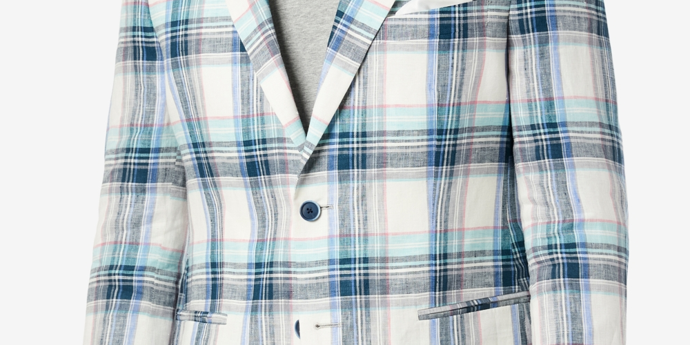 Tallia Men's Slim Fit Multicolor Plaid Blazer White Size 42