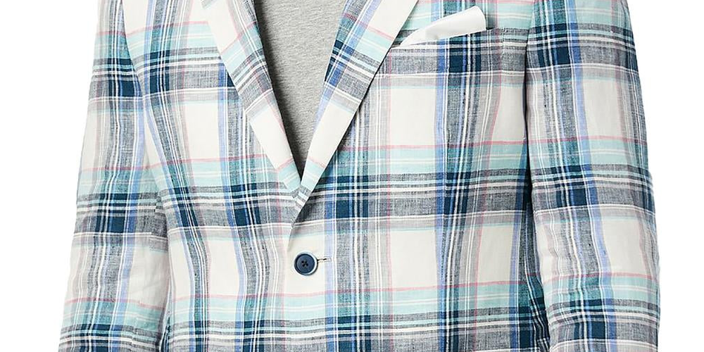 Tallia Men's Slim Fit Multicolor Plaid Blazer White Size 42