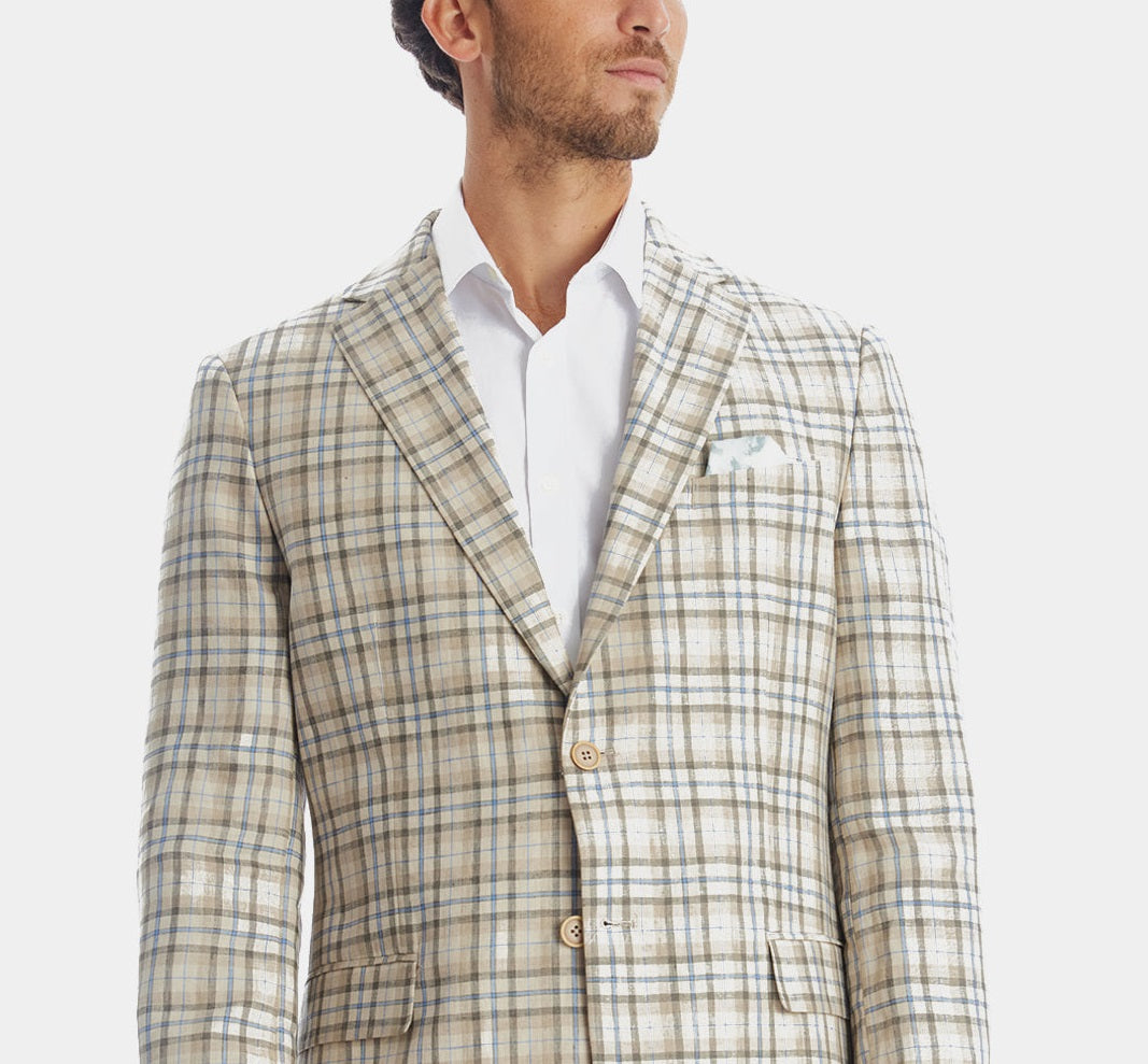 Tallia Men's Plaid Linen Blazer Brown Size 44