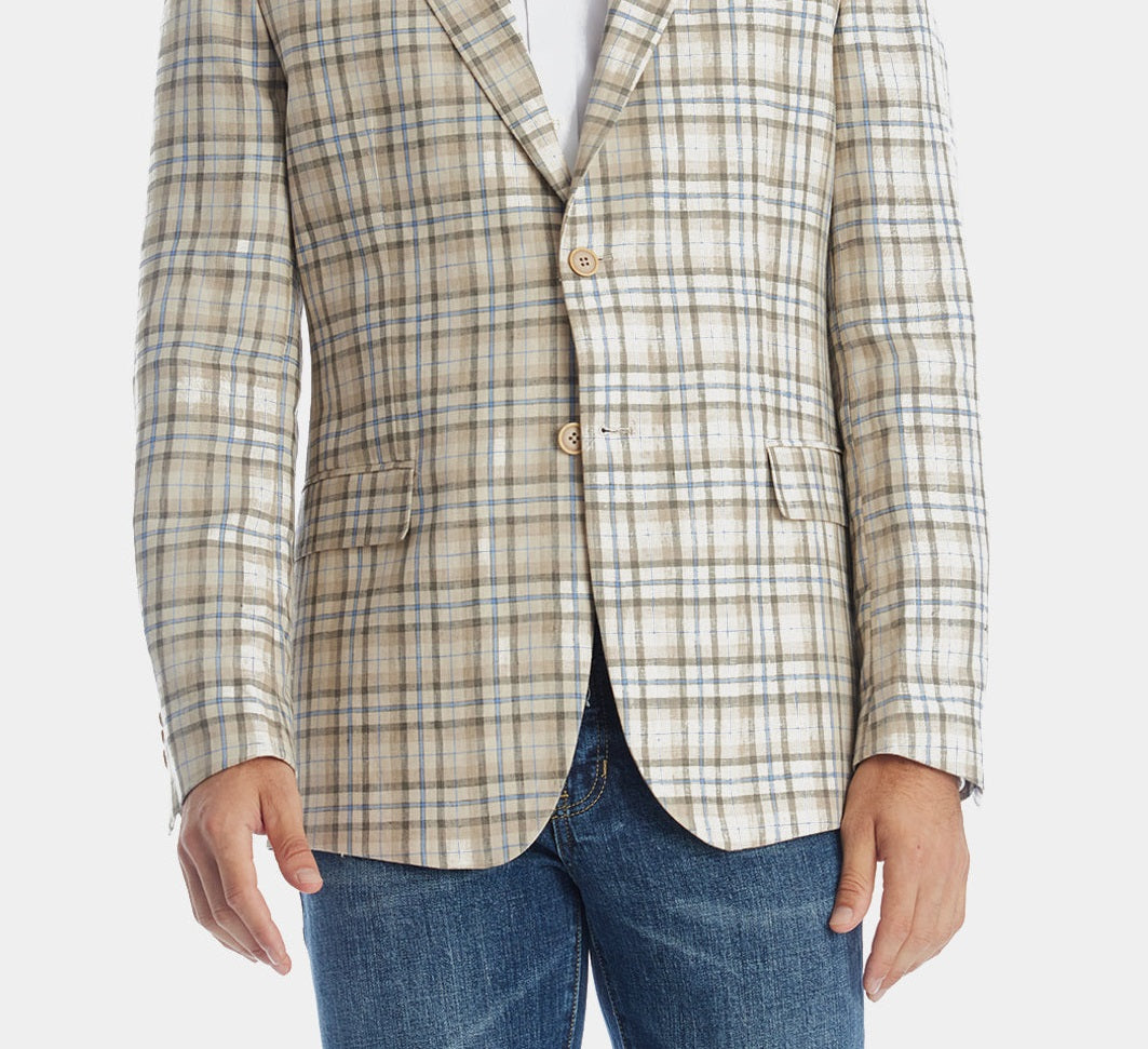 Tallia Men's Plaid Linen Blazer Brown Size 44