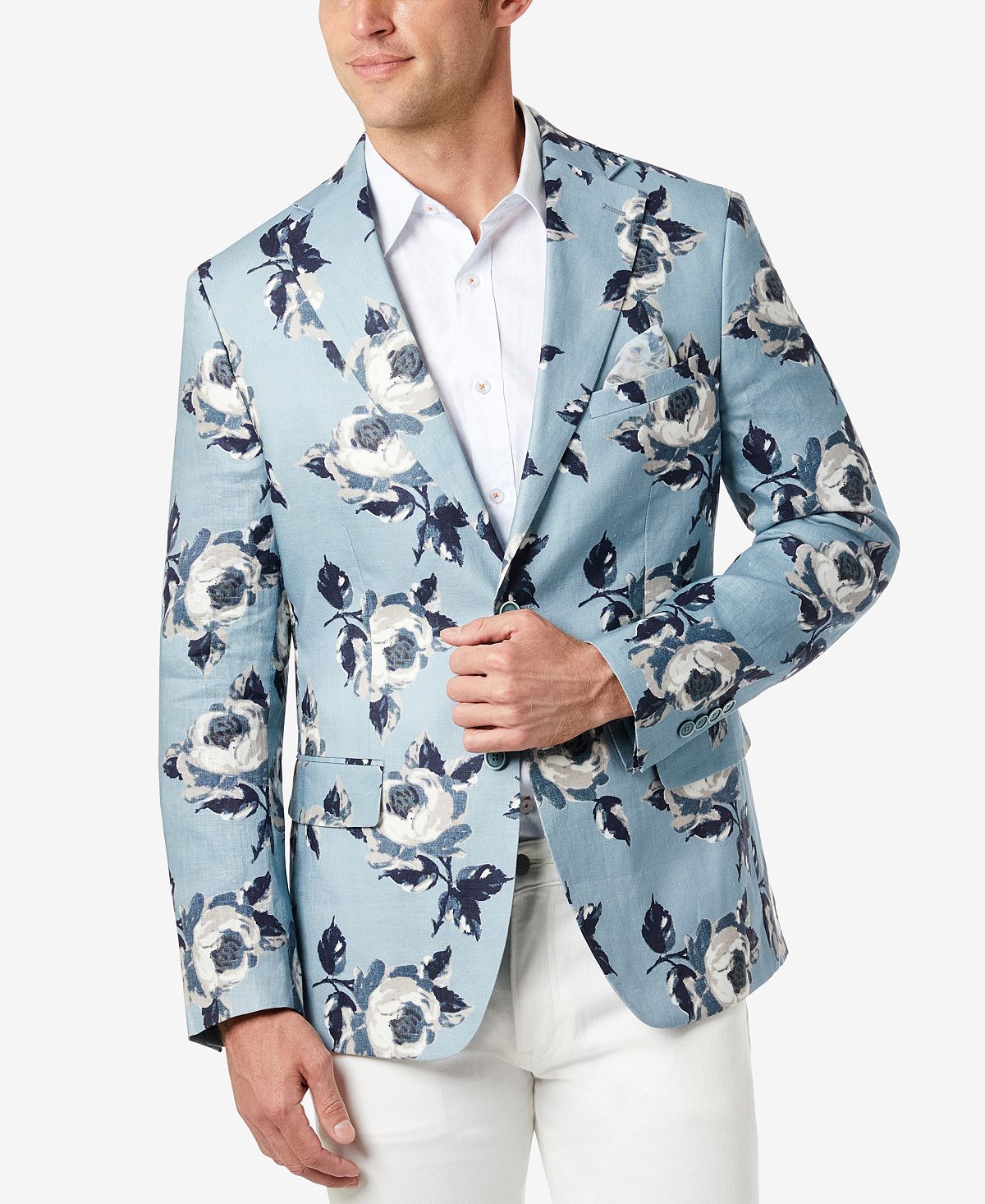 Tallia Men's Slim Fit Blue Floral Blazer Blue Size 42