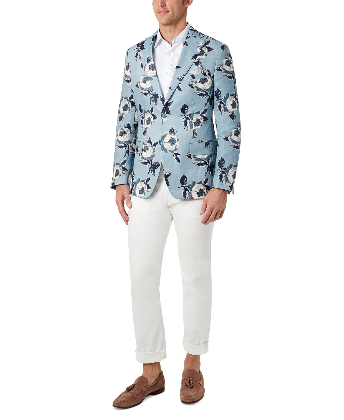 Tallia Men's Slim Fit Blue Floral Blazer Blue Size 42