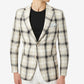 Tallia Men's Slim Fit Cream & Black Plaid Linen Blazer Black Size 44
