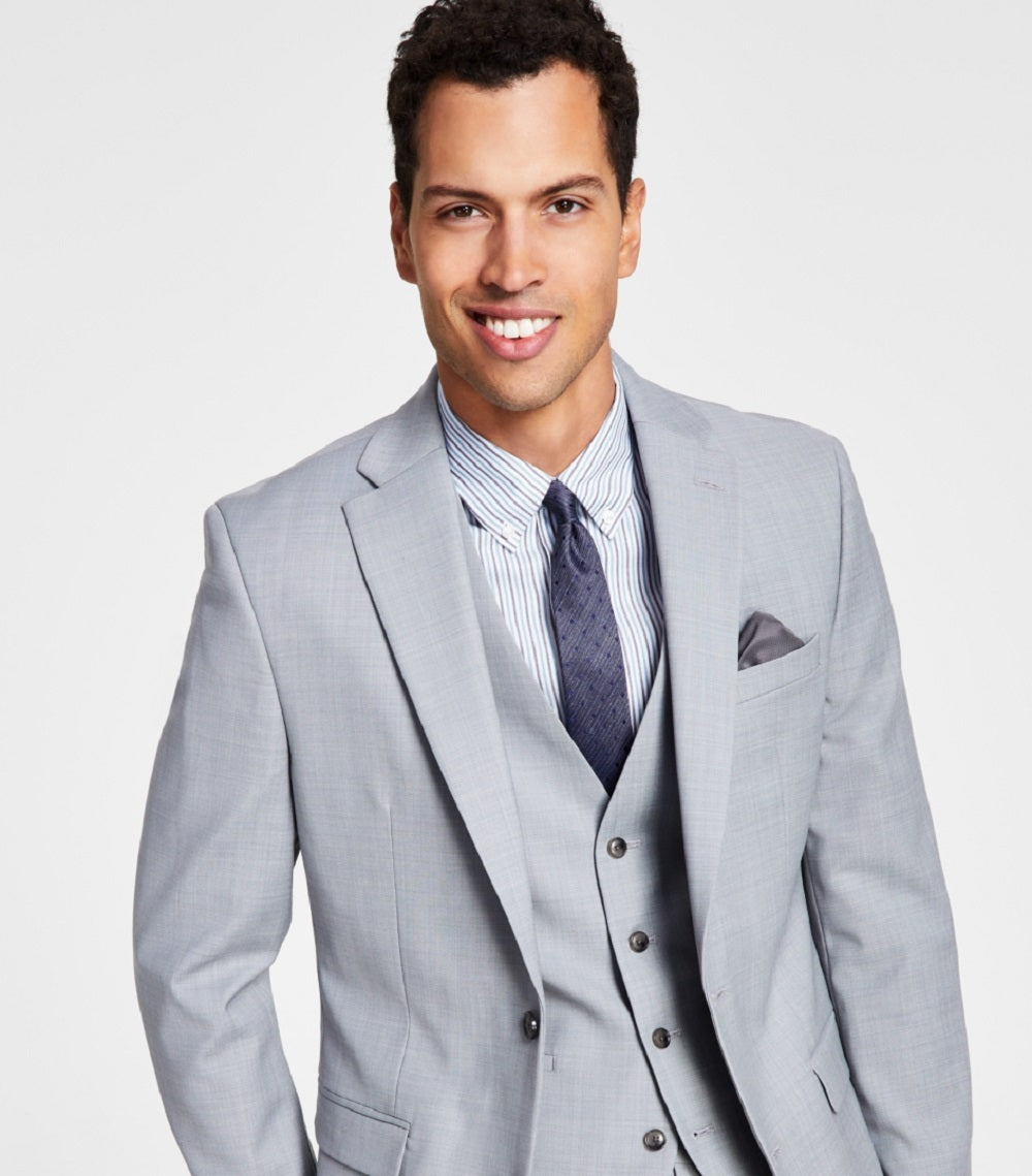 Bar III Men's Slim Fit Wool Sharkskin Suit Jacket Gray Size 46