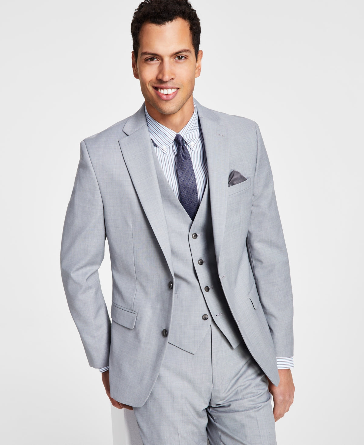 Bar III Men's Slim Fit Wool Sharkskin Suit Jacket Gray Size 46