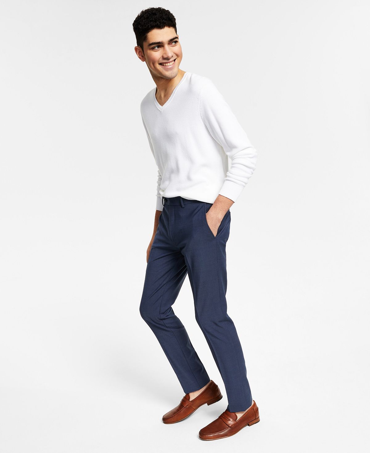 Bar III Men's Slim Fit Solid Suit Pants Blue Size 32X34