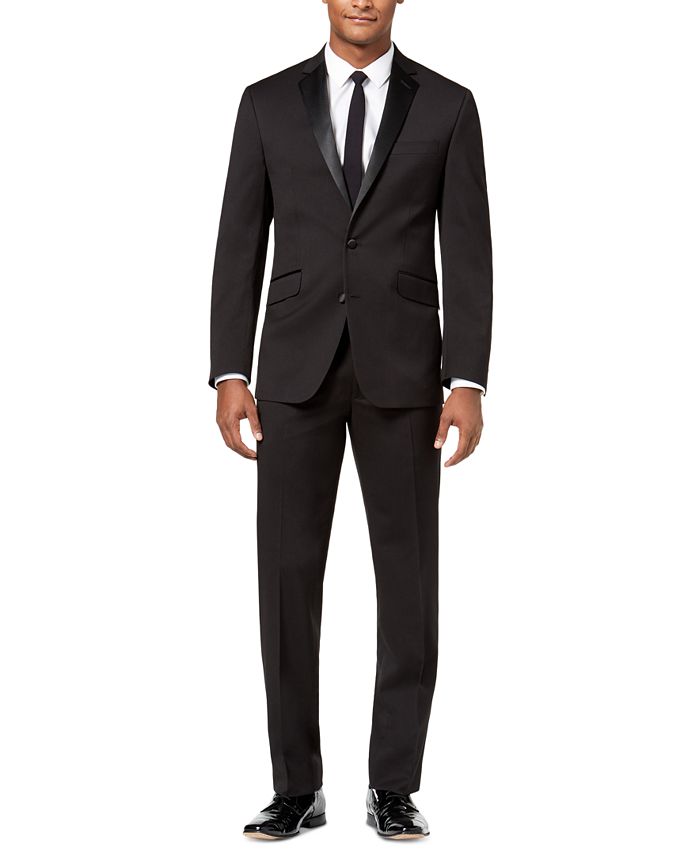 Kenneth Cole Reaction Men's Slim Fit Ready Flex Tuxedo Suit Black Size 38